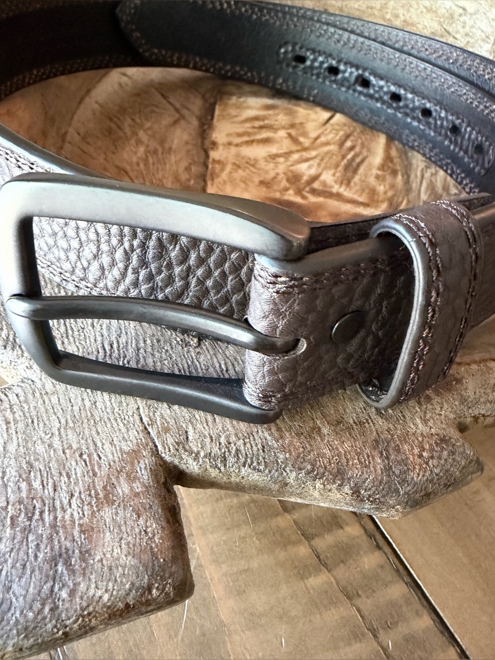NEW Dark Brown Pebbled Leather Lined Belt Size 34